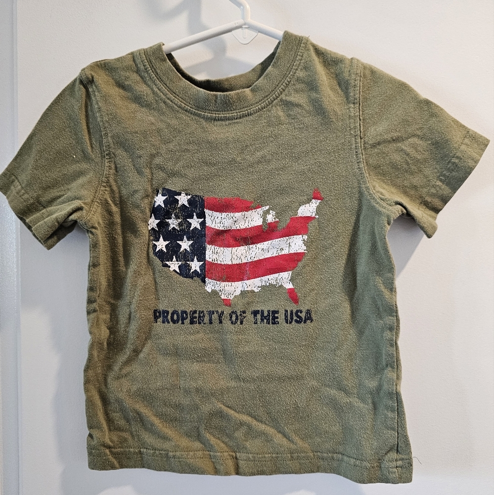 2T Olive Green Short Sleeve Tee PROPERTY OF THE USA Graphic Americana